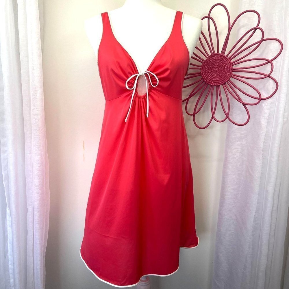 Vintage 60s 70s Slip Dress Coral Pink Size Med
